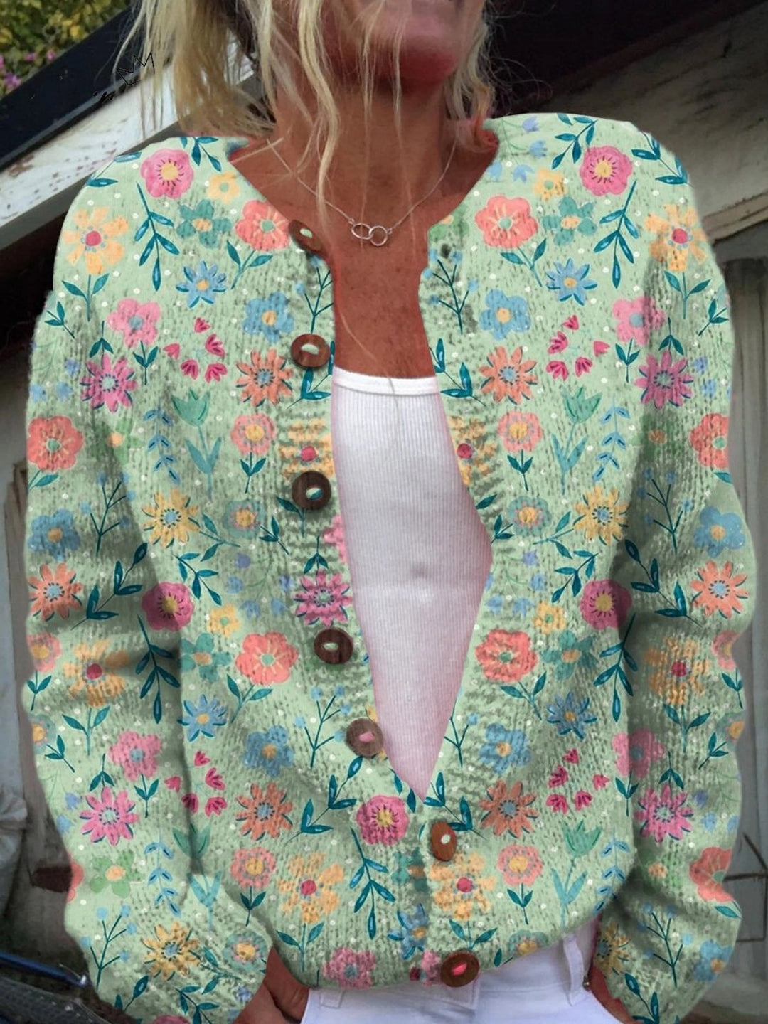 Florence | Gilet Grosse Maille Femme Imprimé Floral Boutons