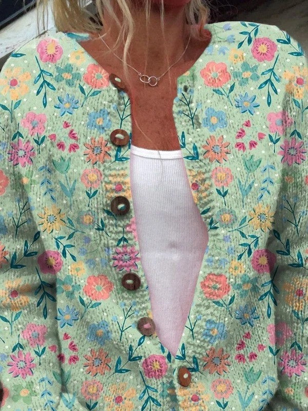 Florence | Gilet Grosse Maille Femme Imprimé Floral Boutons