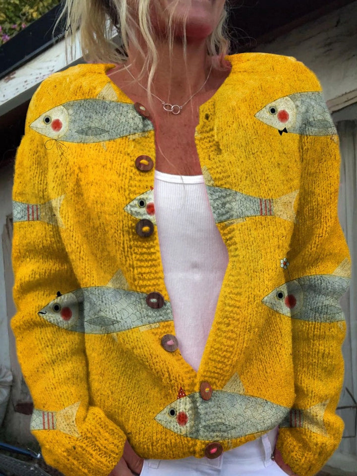 Florence | Gilet Grosse Maille Femme Imprimé Floral Boutons