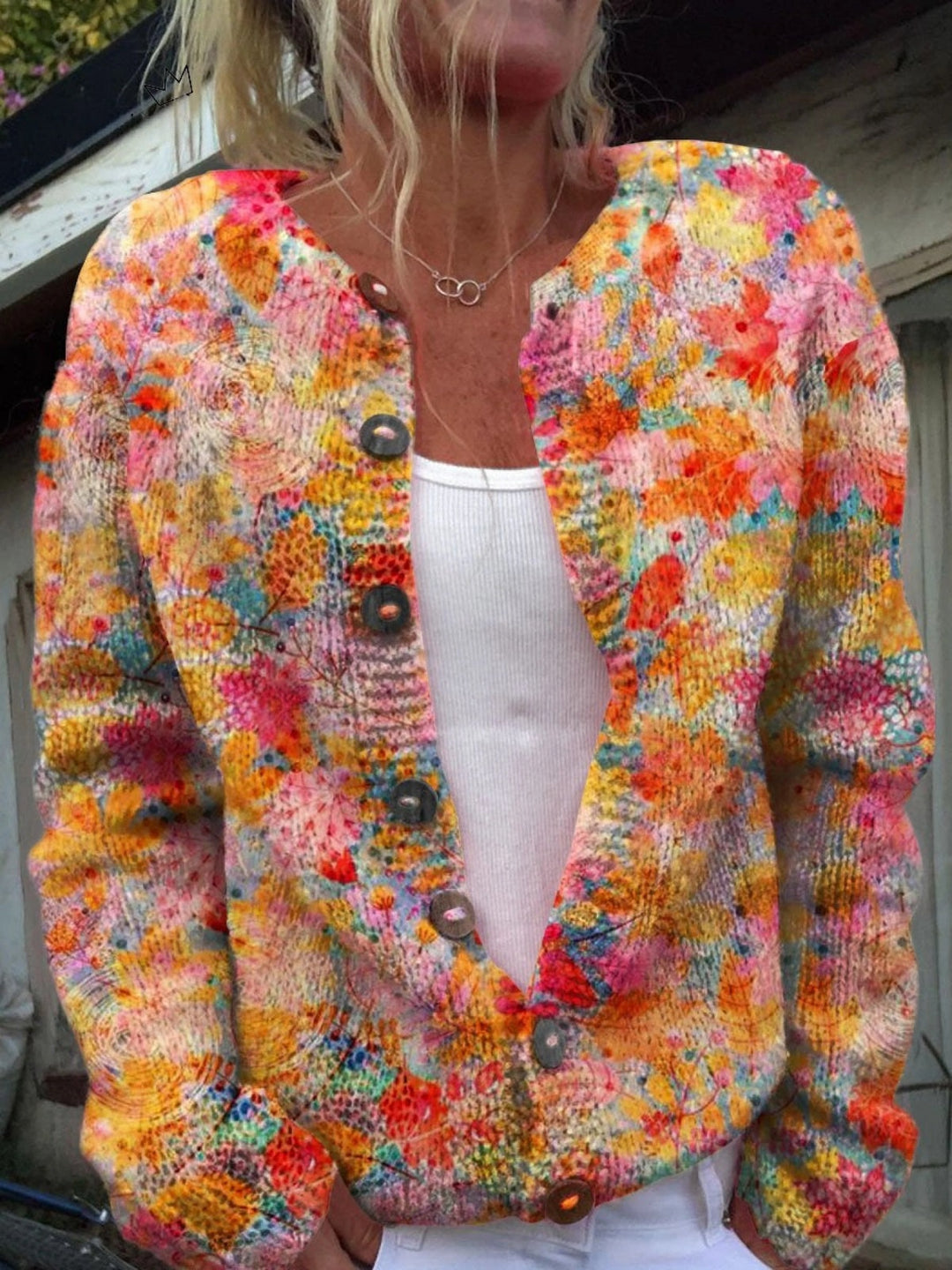 Florence | Gilet Grosse Maille Femme Imprimé Floral Boutons