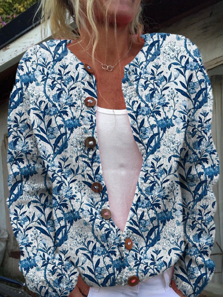Florence | Gilet Grosse Maille Femme Imprimé Floral Boutons
