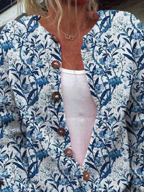 Florence | Gilet Grosse Maille Femme Imprimé Floral Boutons