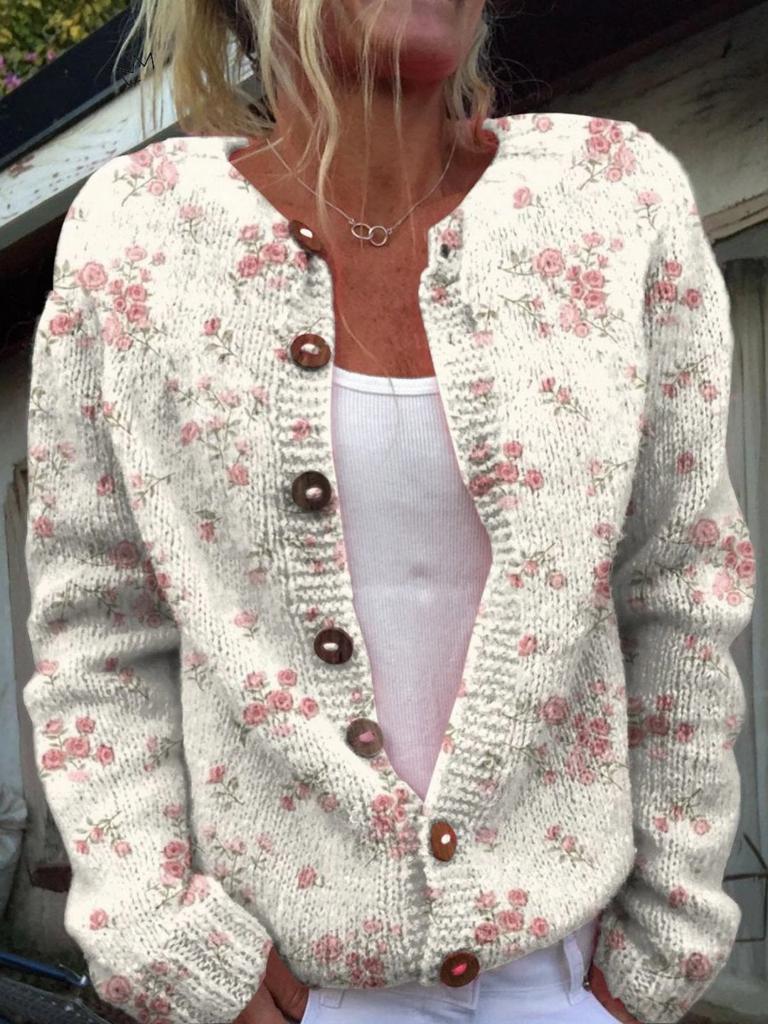Florence | Gilet Grosse Maille Femme Imprimé Floral Boutons