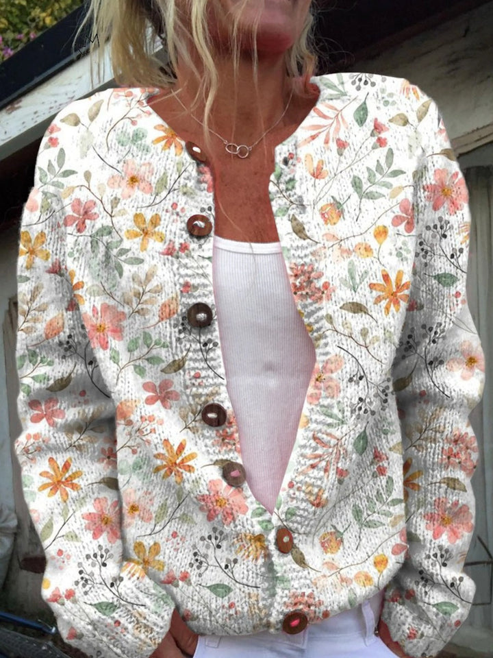 Florence | Gilet Grosse Maille Femme Imprimé Floral Boutons