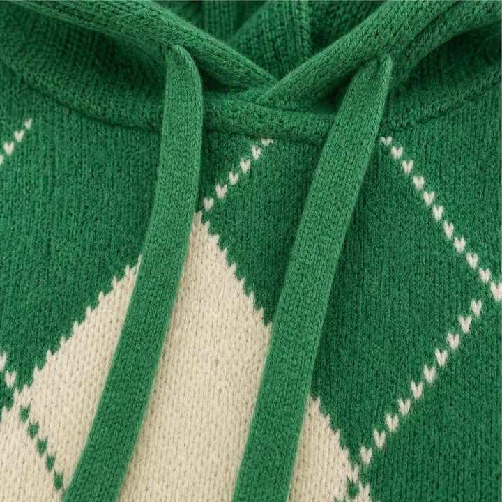Florence | Poncho en Maille Femme à Capuche Motif Argyle