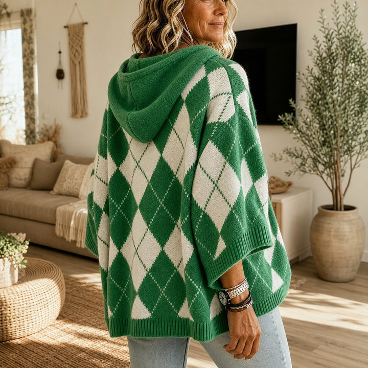 Florence | Poncho en Maille Femme à Capuche Motif Argyle