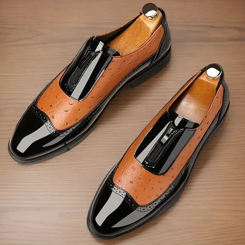 Florian | Oxford Richelieu Homme Cuir d'Autruche Fermeture Éclair