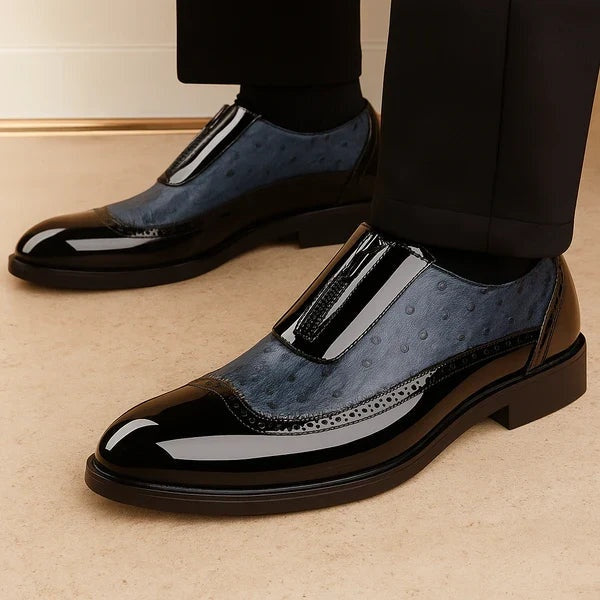 Florian | Oxford Richelieu Homme Cuir d'Autruche Fermeture Éclair