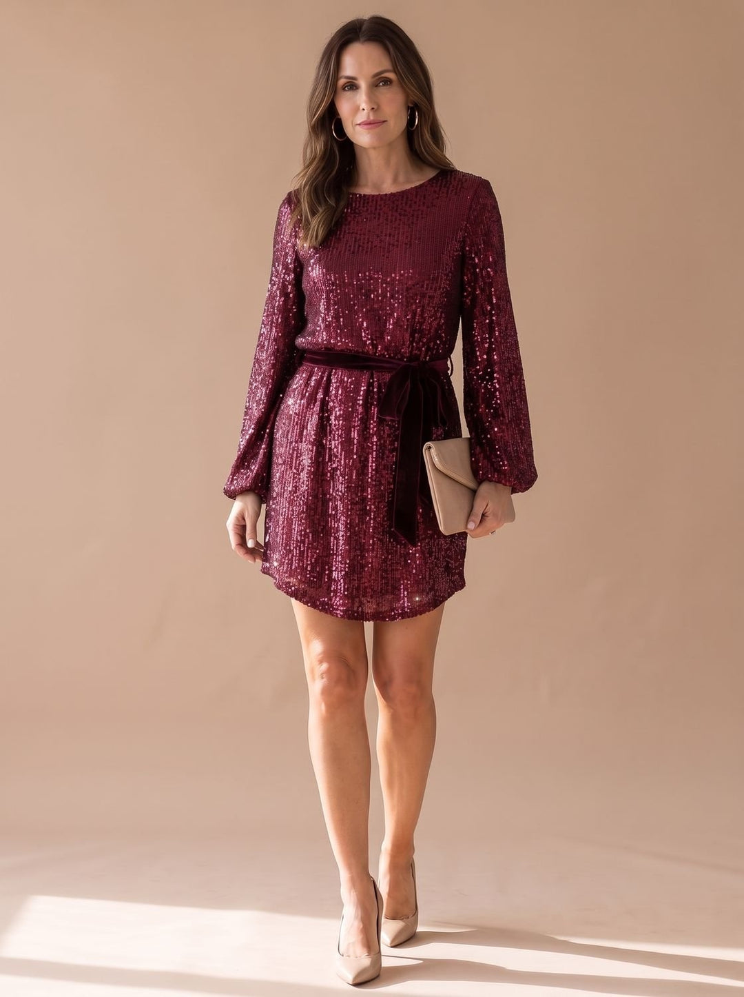 Floriane | Robe Sequin Femme Mini Manches Bouffantes Ceinturée