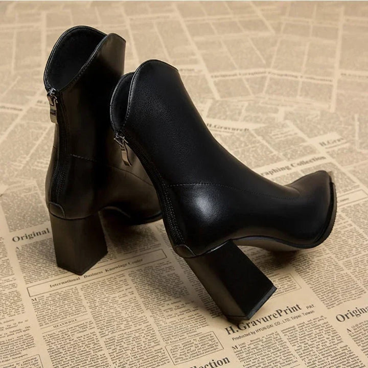 Gabrielle | Boots Cuir Femme Talon Bloc Bout Pointu Métal