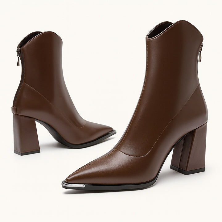 Gabrielle | Boots Cuir Femme Talon Bloc Bout Pointu Métal