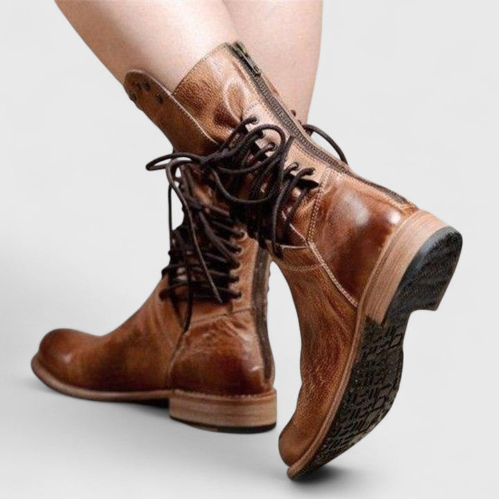 Gabrielle | Bottines Cuir Femme à Lacets Clous Talon Bloc