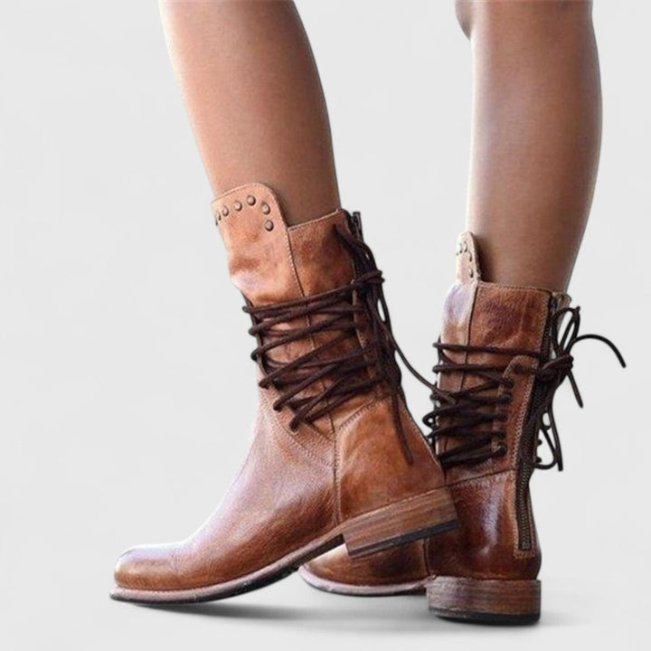 Gabrielle | Bottines Cuir Femme à Lacets Clous Talon Bloc