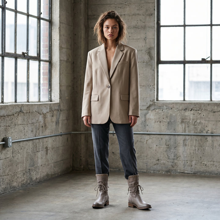 Gabrielle | Bottines Cuir Femme à Lacets Clous Talon Bloc