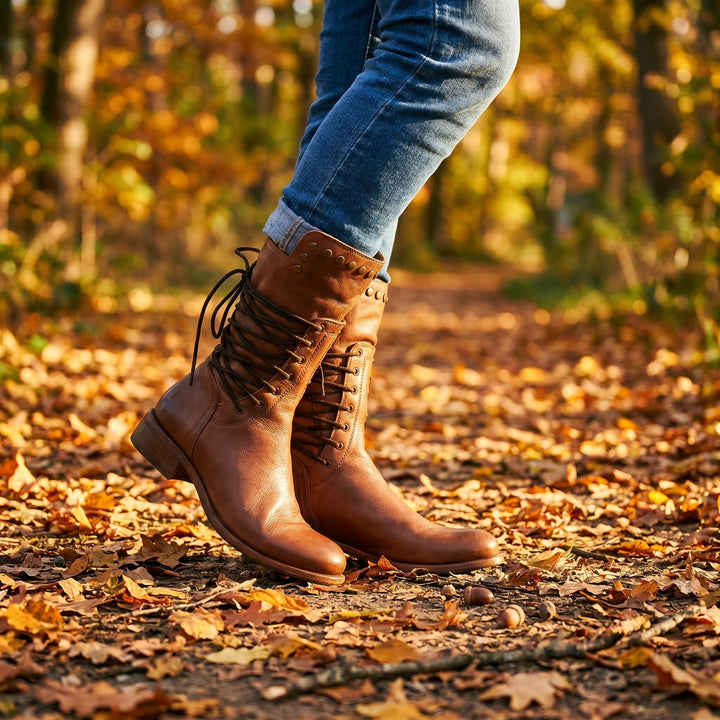 Gabrielle | Bottines Cuir Femme à Lacets Clous Talon Bloc