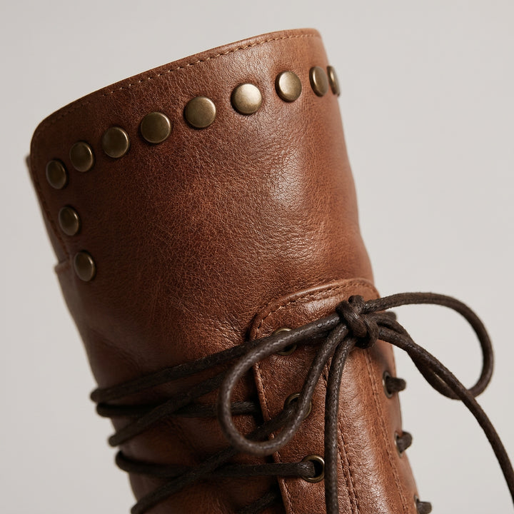 Gabrielle | Bottines Cuir Femme à Lacets Clous Talon Bloc