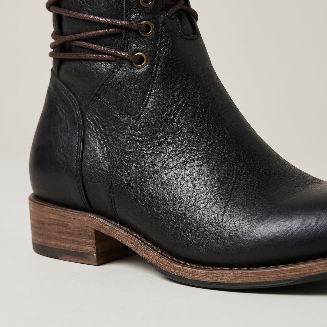 Gabrielle | Bottines Cuir Femme à Lacets Clous Talon Bloc