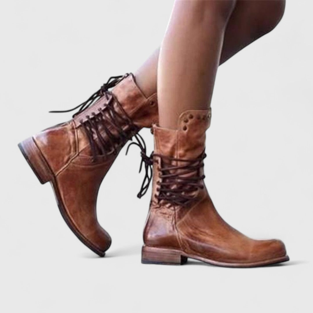 Gabrielle | Bottines Cuir Femme à Lacets Clous Talon Bloc