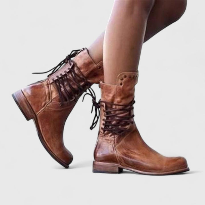 Gabrielle | Bottines Cuir Femme à Lacets Clous Talon Bloc