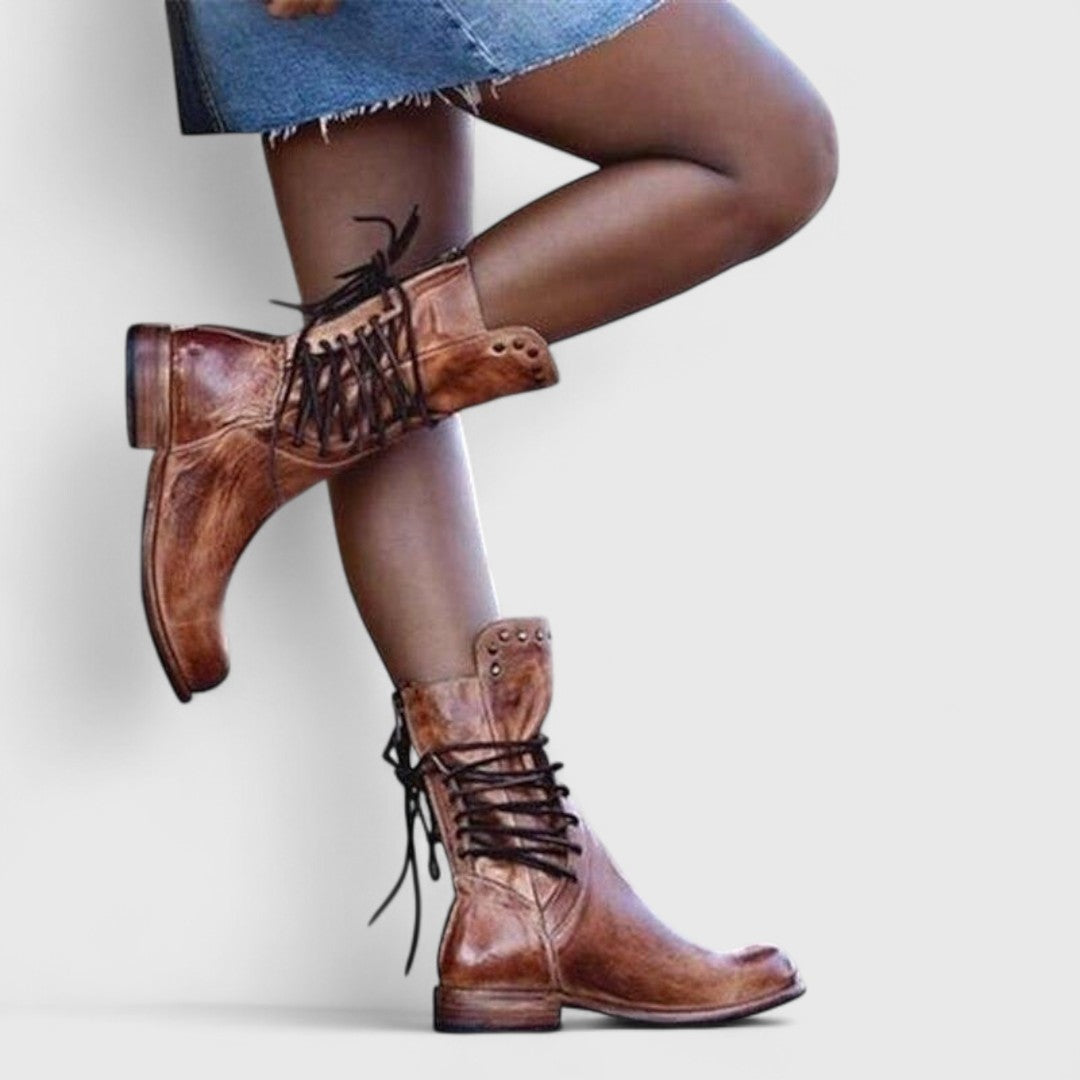 Gabrielle | Bottines Cuir Femme à Lacets Clous Talon Bloc
