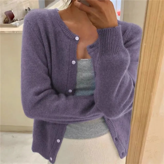 Gabrielle | Cardigan Femme Maille Douce Encolure Ronde Boutons