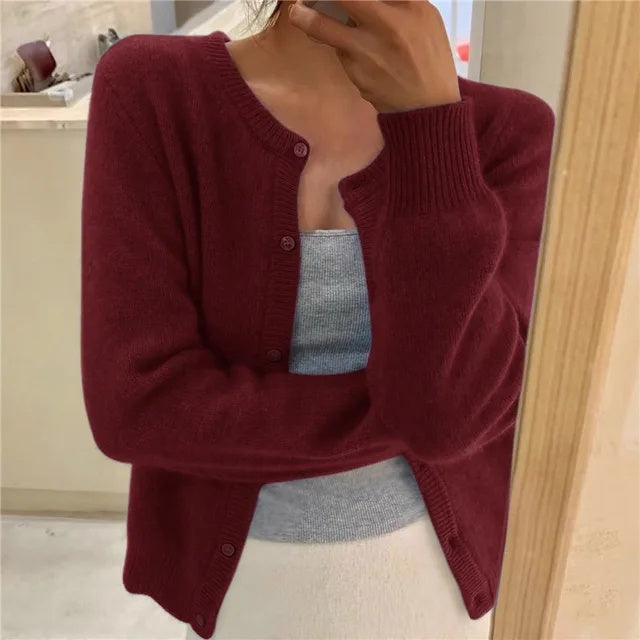 Gabrielle | Cardigan Femme Maille Douce Encolure Ronde Boutons