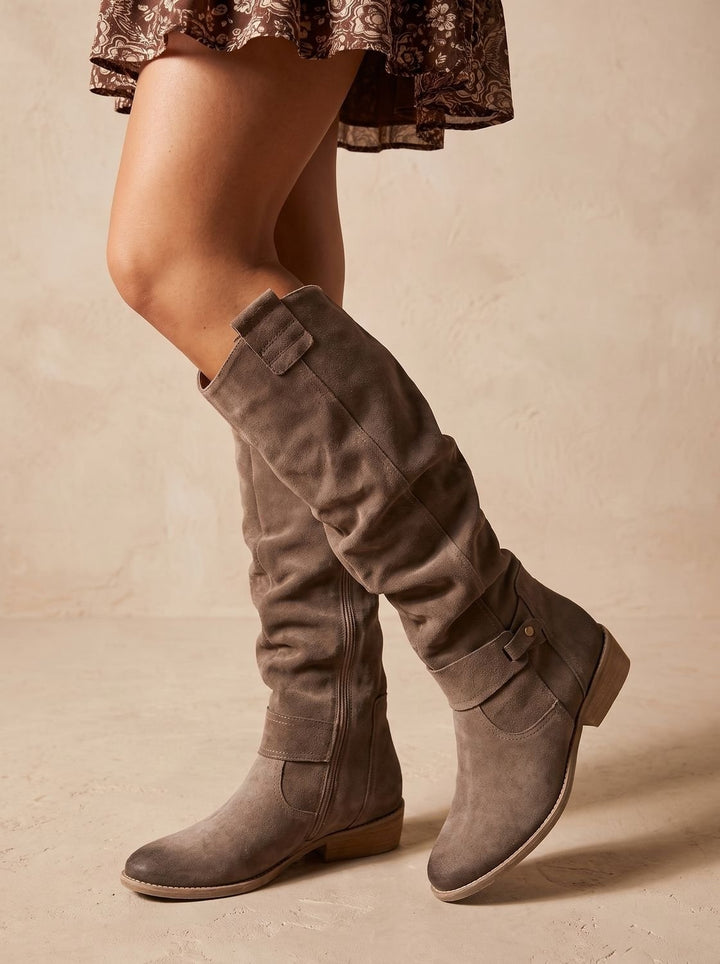 Garance | Bottes Hiver Femme Daim Cuissardes Talon Bloc