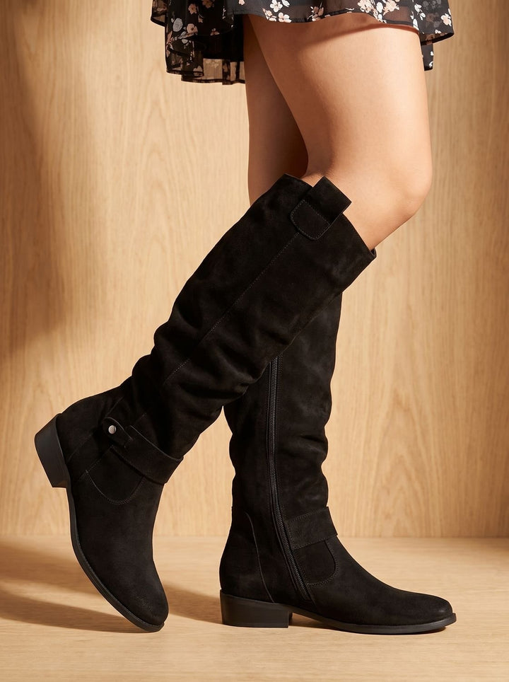 Garance | Bottes Hiver Femme Daim Cuissardes Talon Bloc