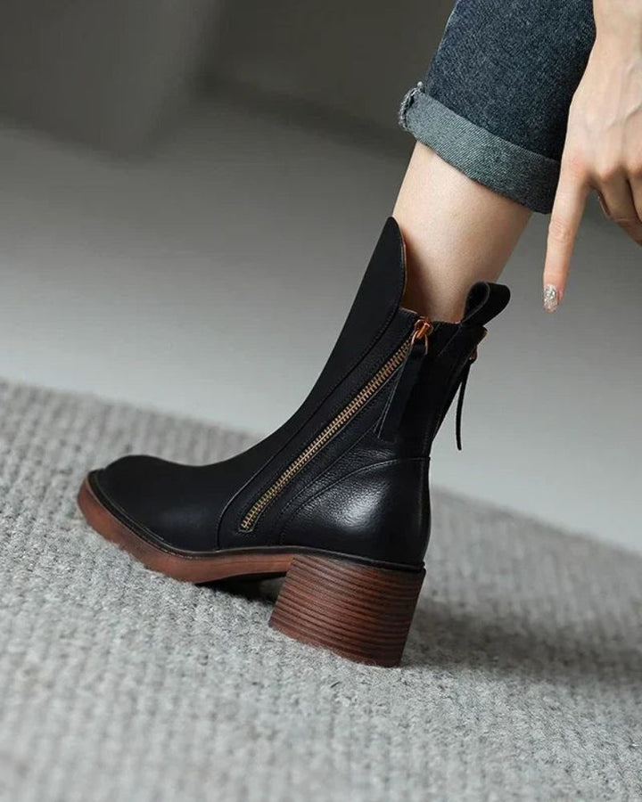 Garance | Bottines Cuir Femme Talon Bloc Zip