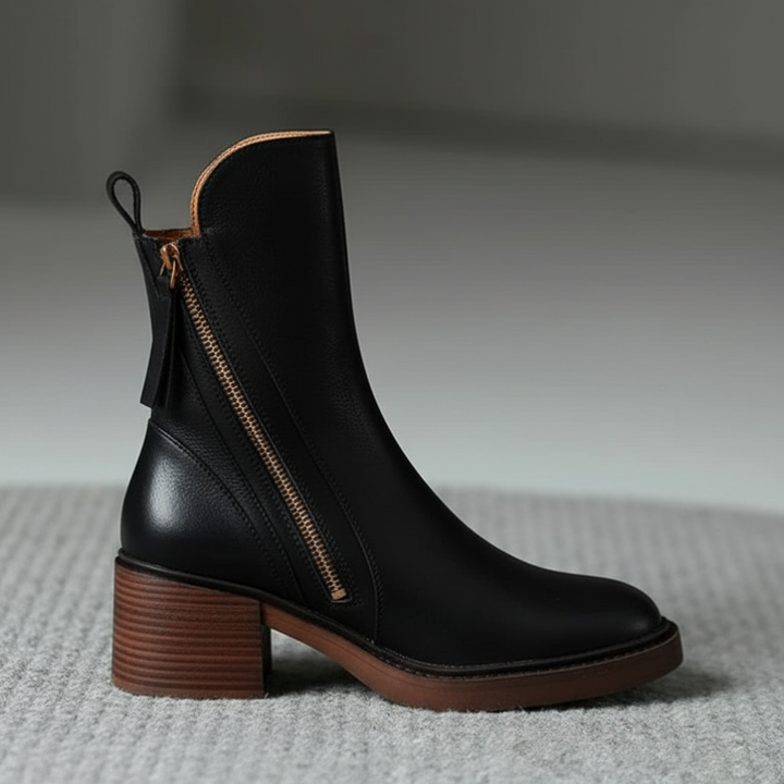 Garance | Bottines Cuir Femme Talon Bloc Zip