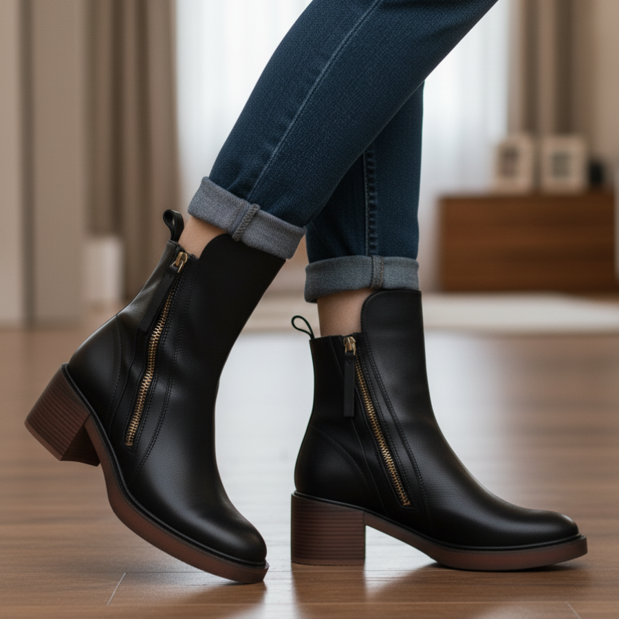 Garance | Bottines Cuir Femme Talon Bloc Zip