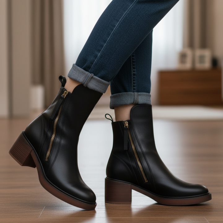 Garance | Bottines Cuir Femme Talon Bloc Zip