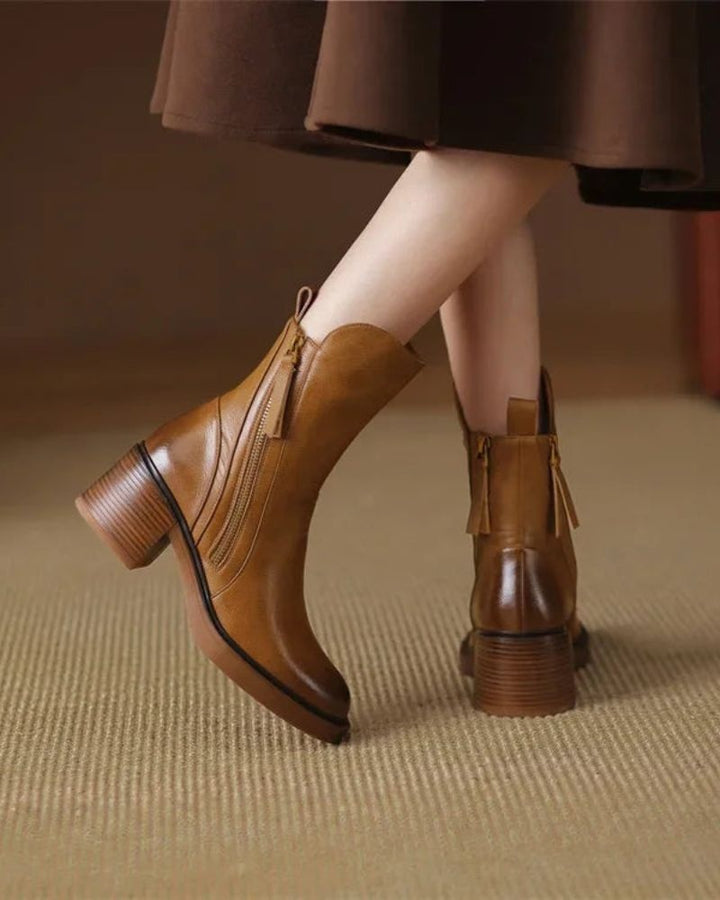 Garance | Bottines Cuir Femme Talon Bloc Zip