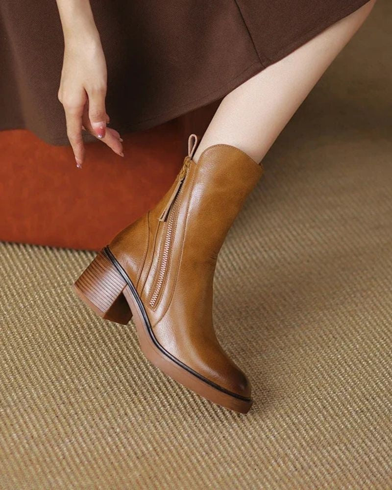 Garance | Bottines Cuir Femme Talon Bloc Zip