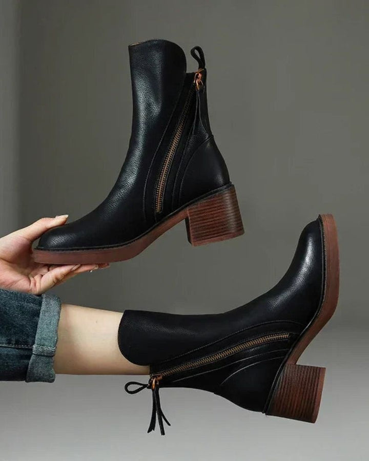Garance | Bottines Cuir Femme Talon Bloc Zip