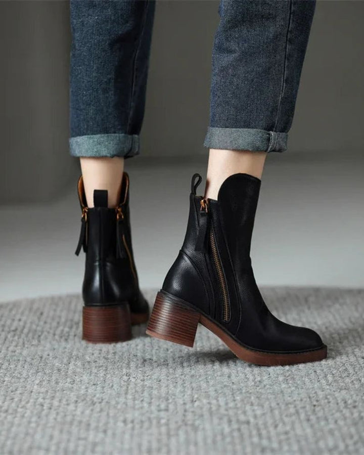 Garance | Bottines Cuir Femme Talon Bloc Zip