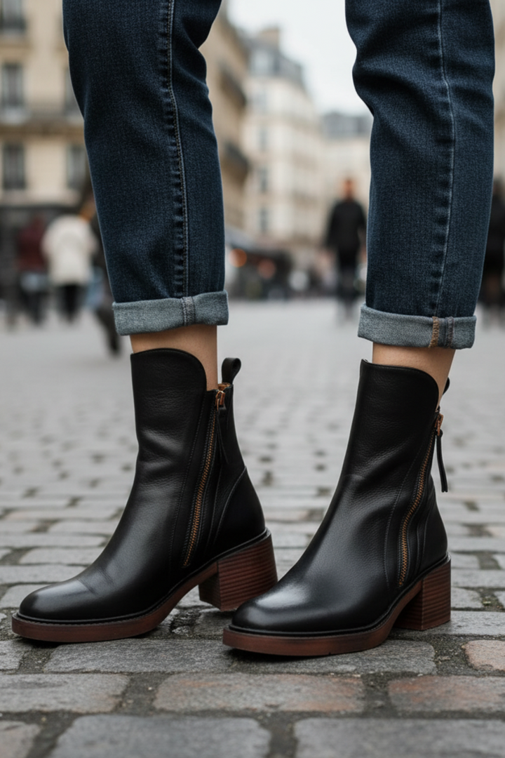 Garance | Bottines Cuir Femme Talon Bloc Zip