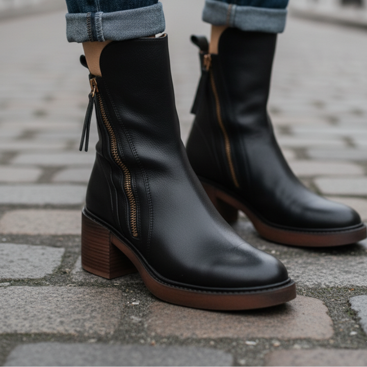 Garance | Bottines Cuir Femme Talon Bloc Zip