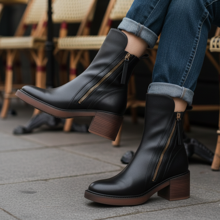 Garance | Bottines Cuir Femme Talon Bloc Zip