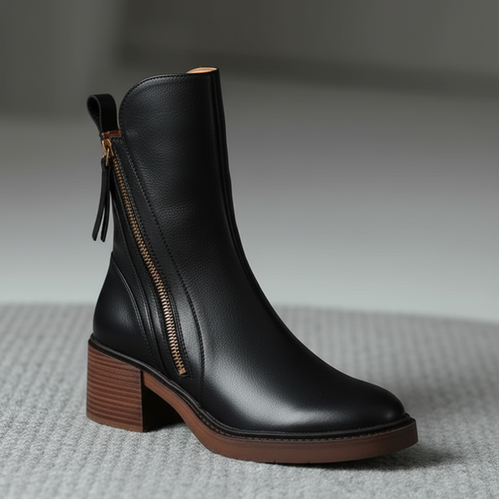 Garance | Bottines Cuir Femme Talon Bloc Zip