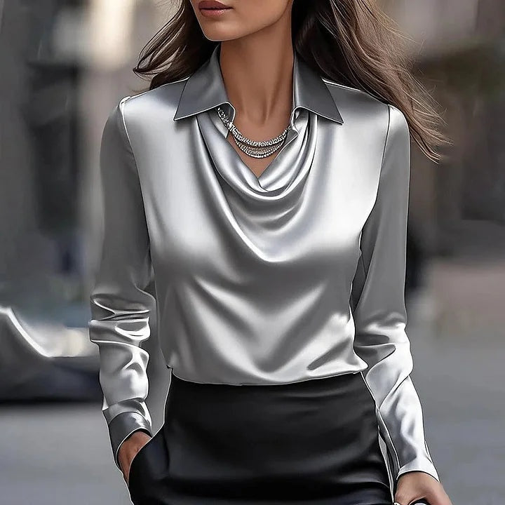 Garance | Chemisier Soie Femme Col Drapé Manches Longues