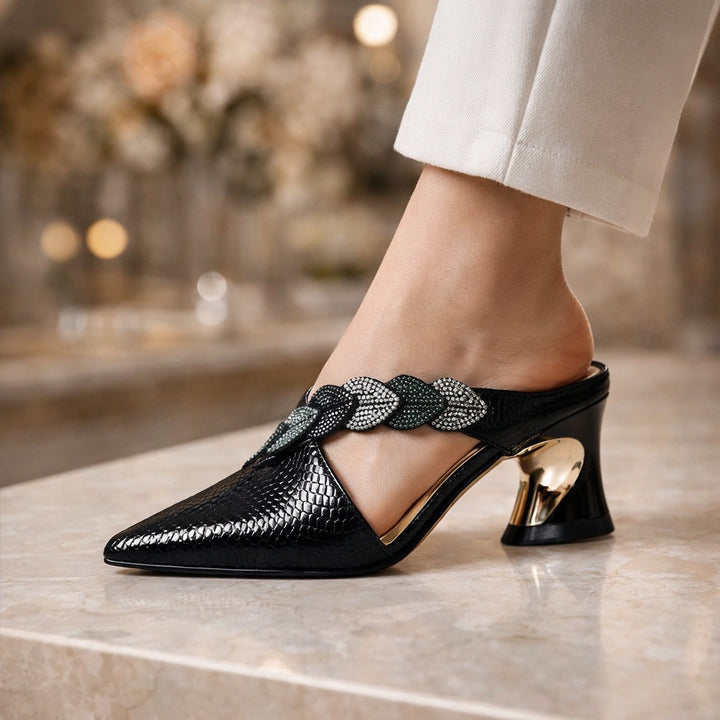 Garance | Escarpins à Talon Sculptural Femme Bout Pointu Cristaux