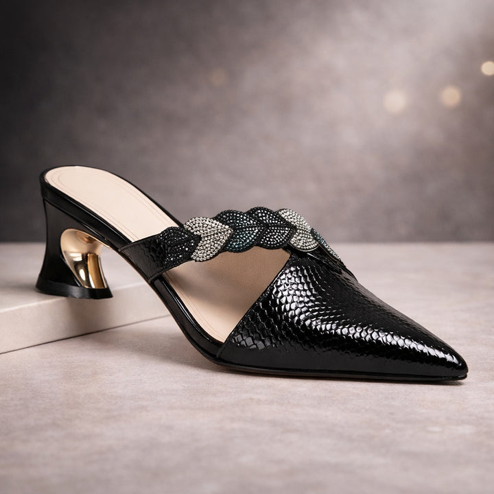Garance | Escarpins à Talon Sculptural Femme Bout Pointu Cristaux