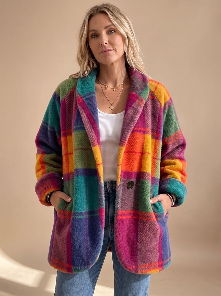 Garance | Manteau Oversize en Polaire à Carreaux Femme Court