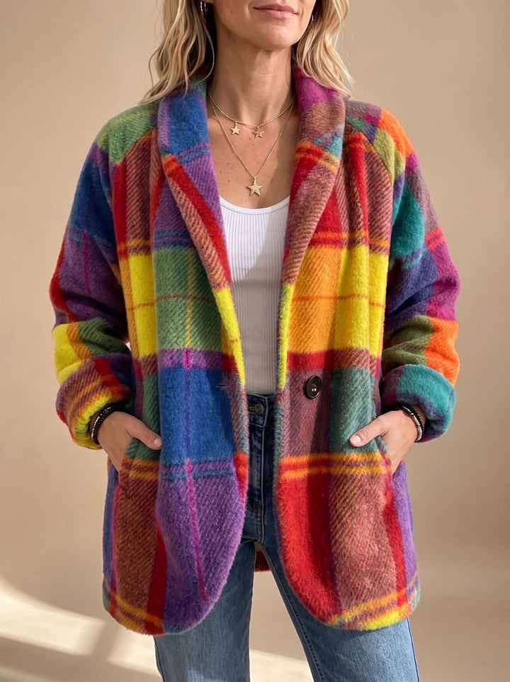 Garance | Manteau Oversize en Polaire à Carreaux Femme Court