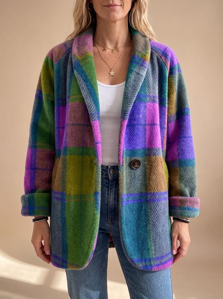 Garance | Manteau Oversize en Polaire à Carreaux Femme Court
