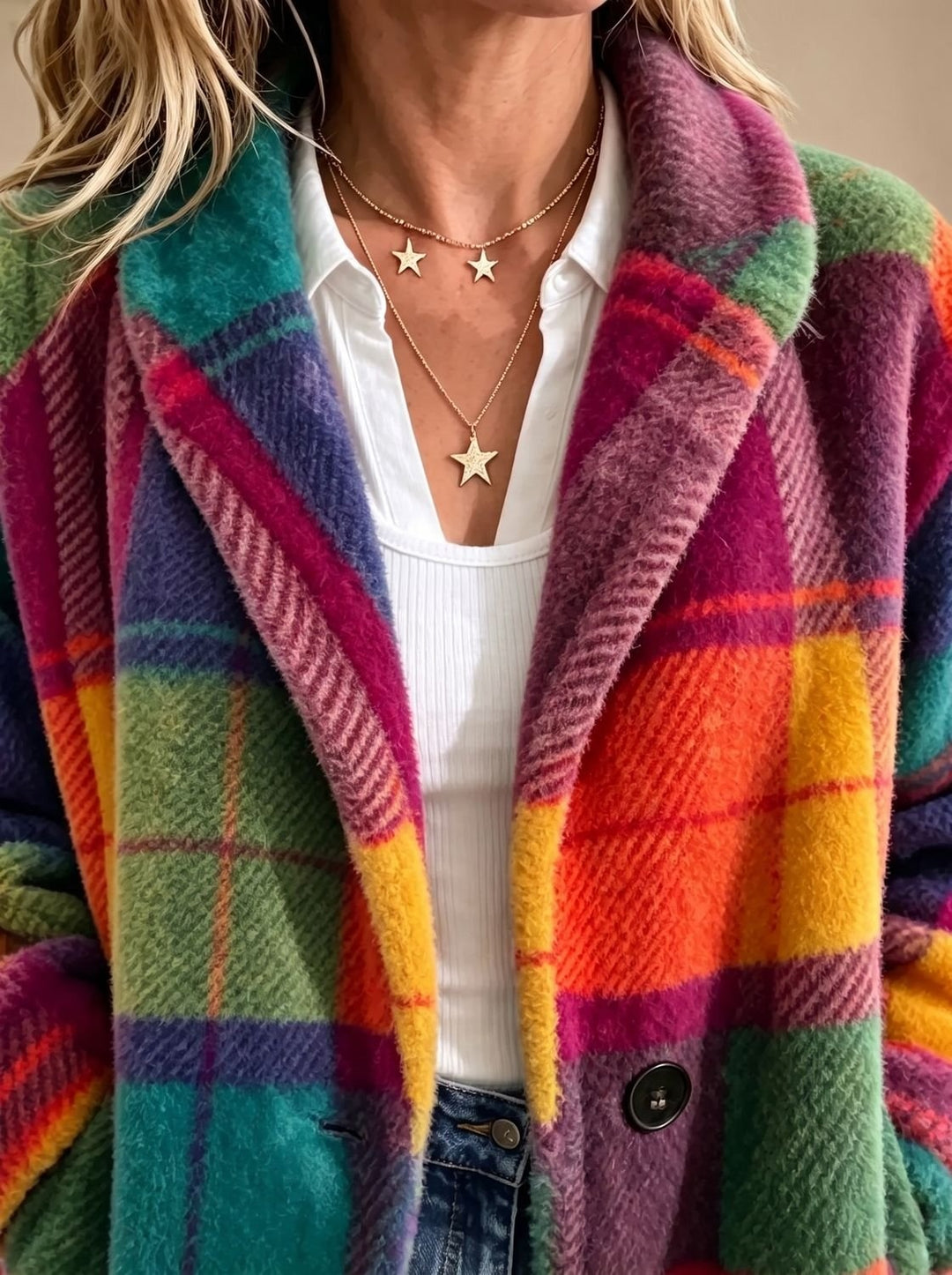 Garance | Manteau Oversize en Polaire à Carreaux Femme Court
