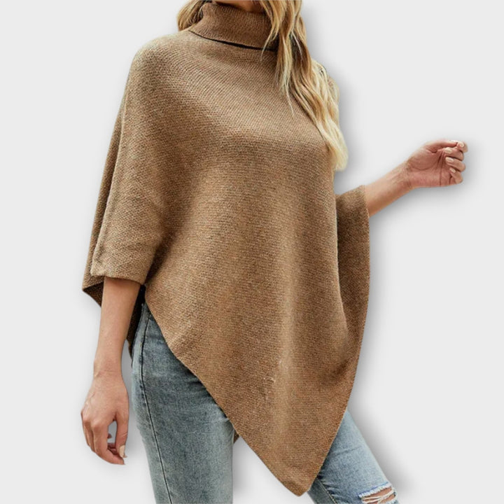 Garance | Poncho en Maille Col Roulé Femme Ourlet Asymétrique