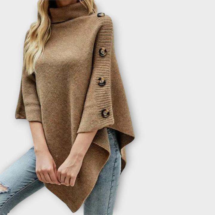Garance | Poncho en Maille Col Roulé Femme Ourlet Asymétrique