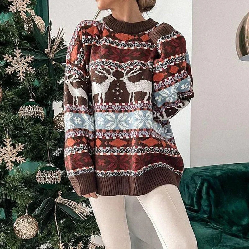 Garance | Pull de Noël Jacquard Femme Oversize Motif Renne
